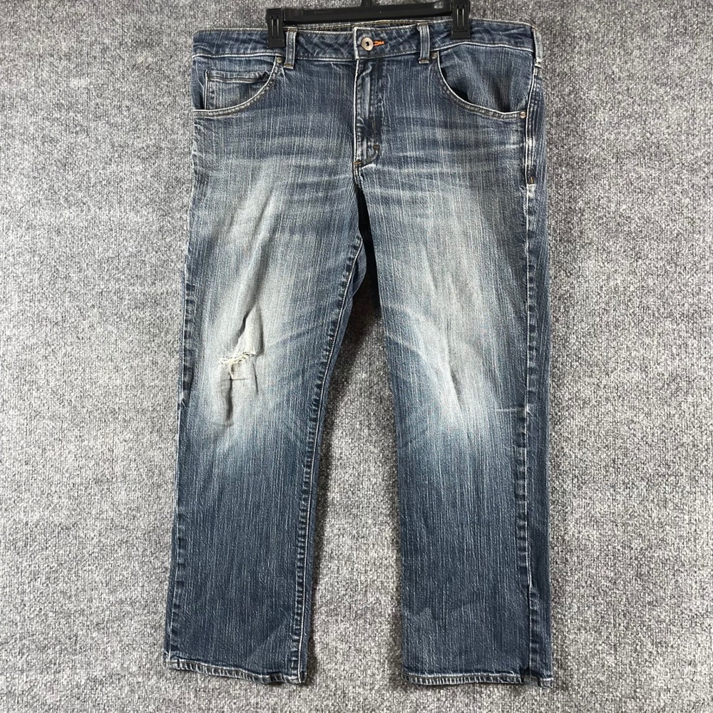 Lee Jeans Mens 40x30 Blue Modern Series Straight Fit Distressed Denim Faded Work